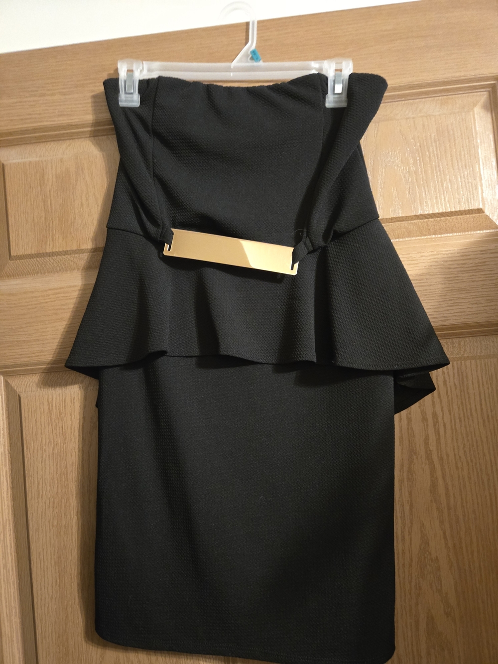 Rue21 Black Strapless Peplum Dress with Gold Bar